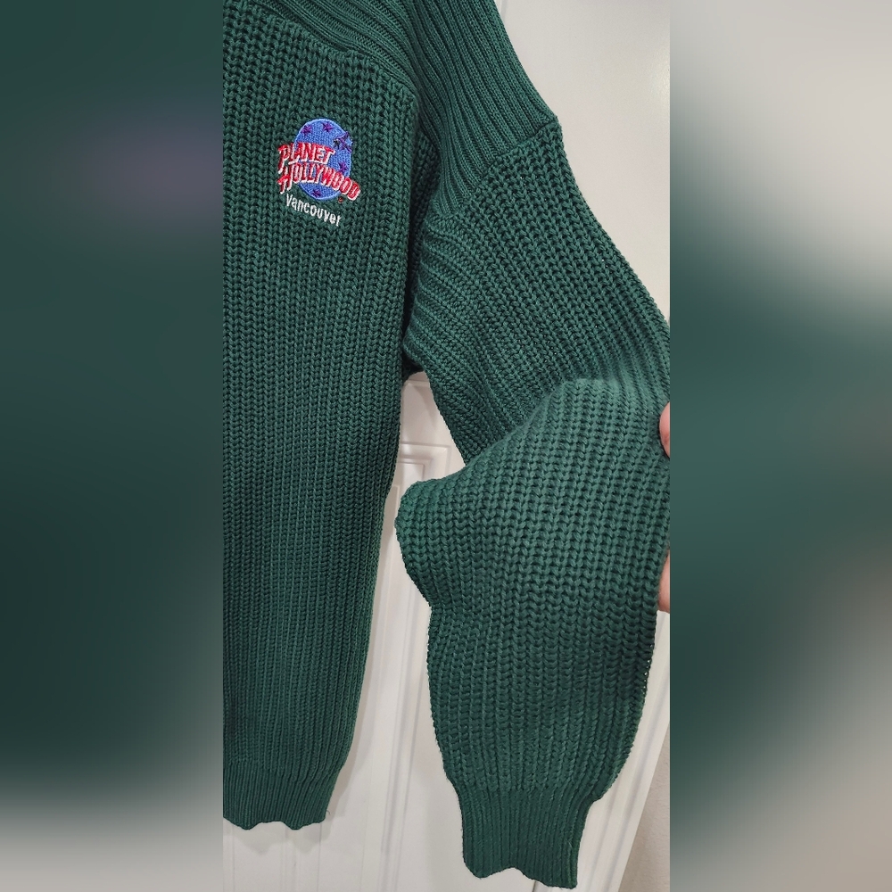 Vintage 1991 Plant Hollywood Vancouver green heavy knit sweater adult size Lar… - Picture 3 of 6